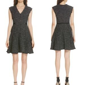 Rebecca Taylor Tweed Dress Size 6 Sleeveless Sparkle Fit & Flare V Neck Office